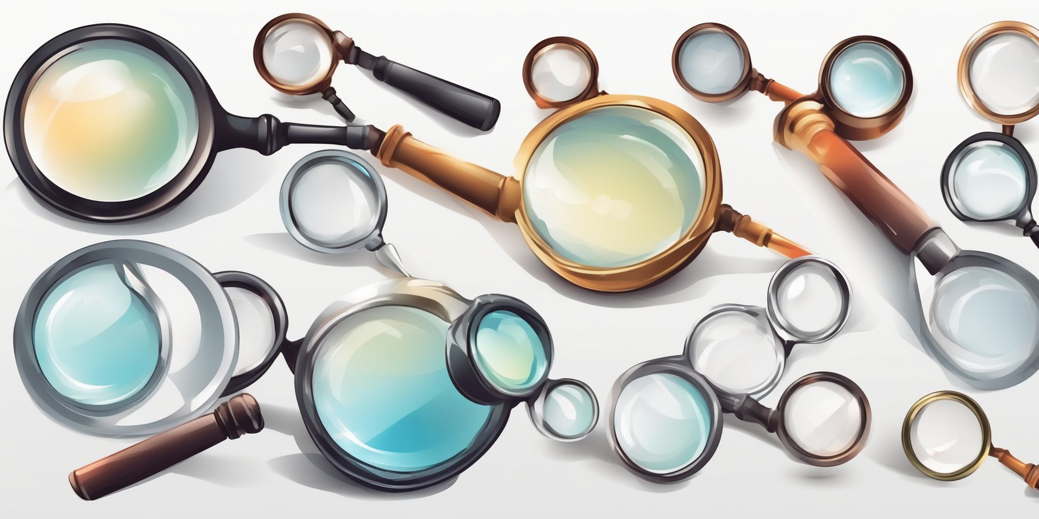 Magnifying glass in illustration style with gradients and white background