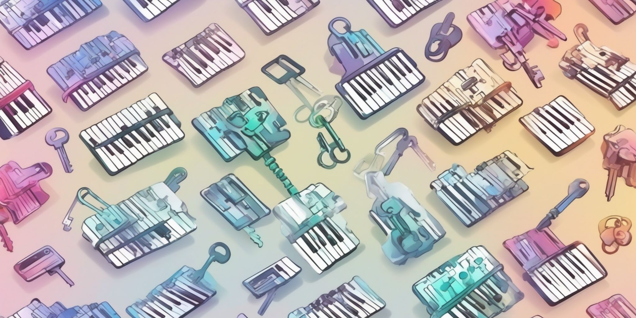 Keys on a keyboard in illustration style with gradients and white background
