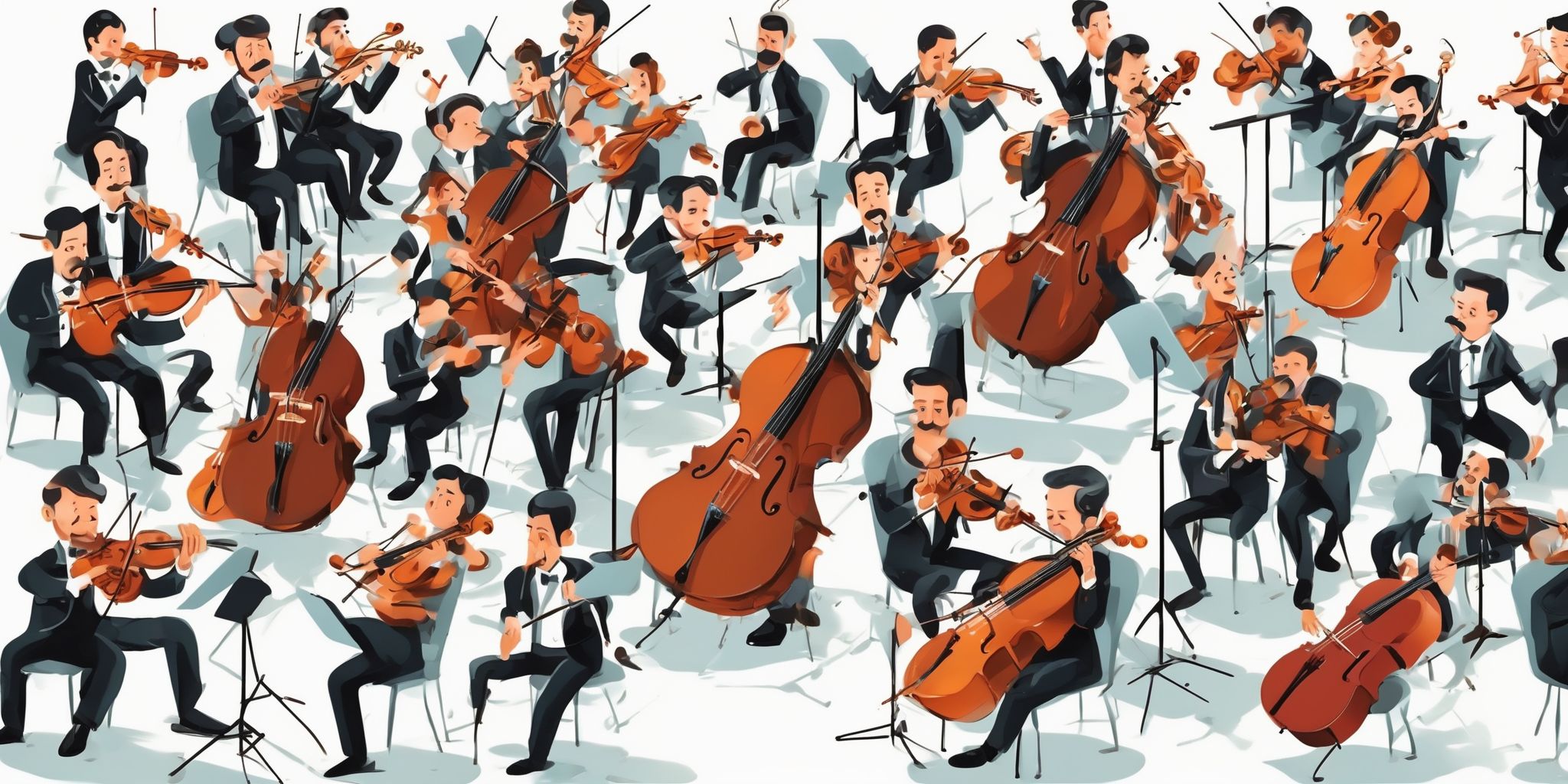 orchestra in illustration style with gradients and white background