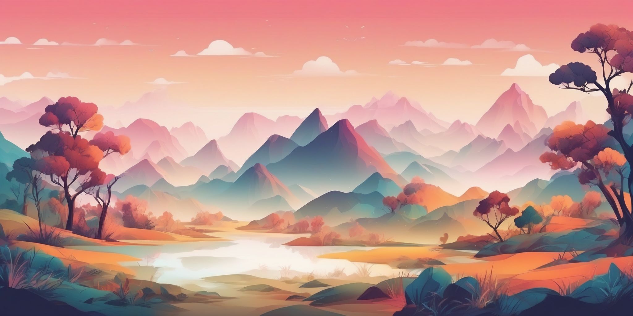 Digital landscape in illustration style with gradients and white background