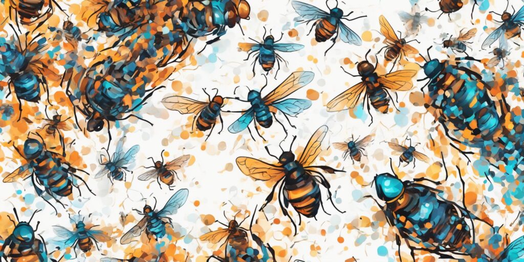 Digital swarm in illustration style with gradients and white background
