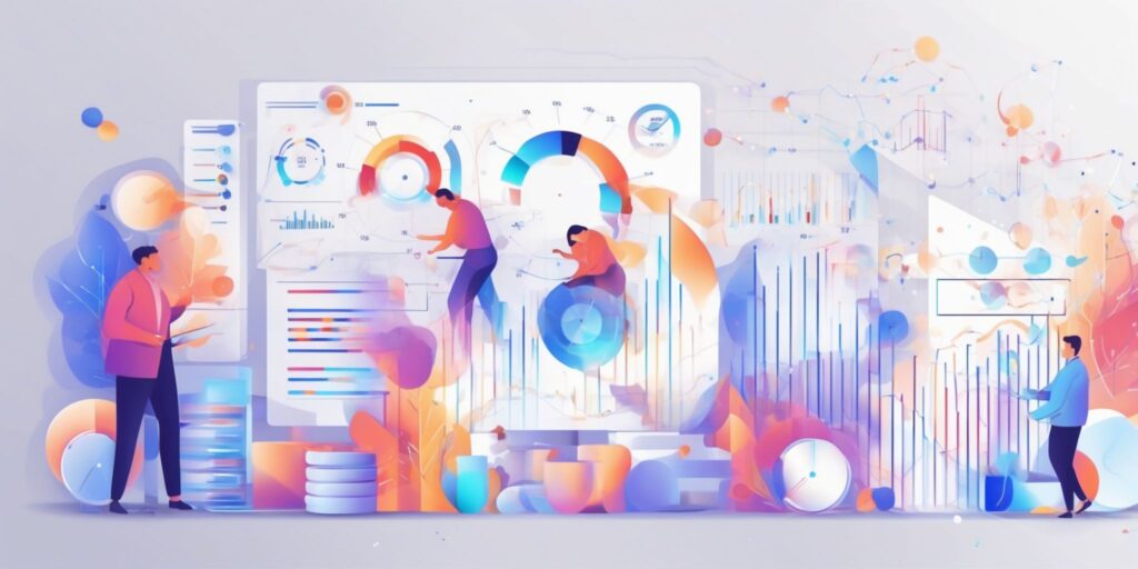 Data analytics in illustration style with gradients and white background
