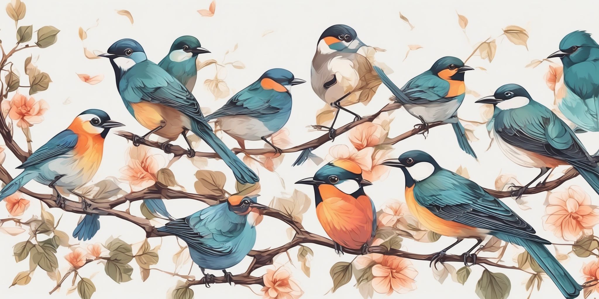 birds in illustration style with gradients and white background
