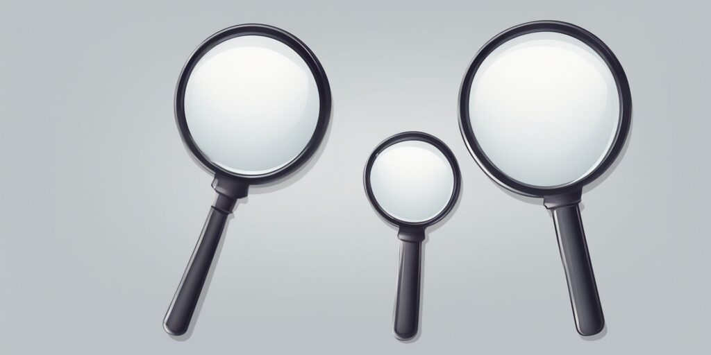 Magnifying glass in illustration style with gradients and white background