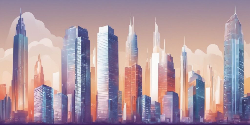 Companies in illustration style with gradients and white background