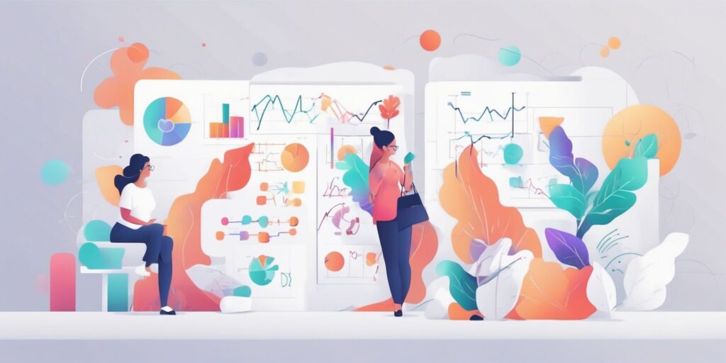 strategy in illustration style with gradients and white background