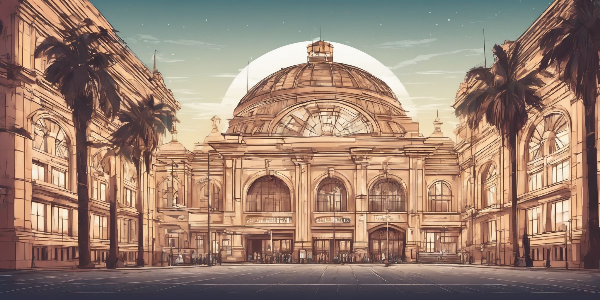 central station in illustration style with gradients and white background