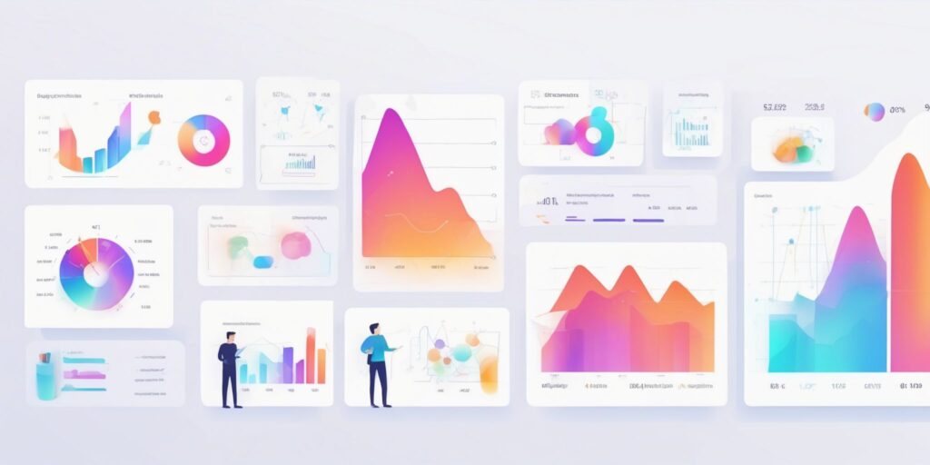 analytics in illustration style with gradients and white background