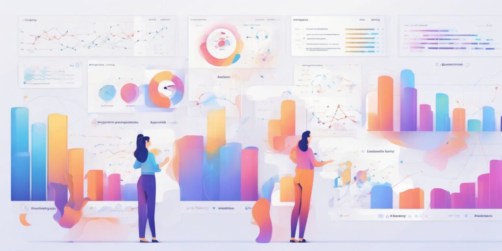 Understanding analytics in illustration style with gradients and white background
