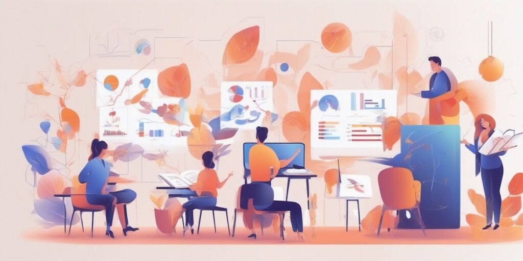 Educational sessions in illustration style with gradients and white background
