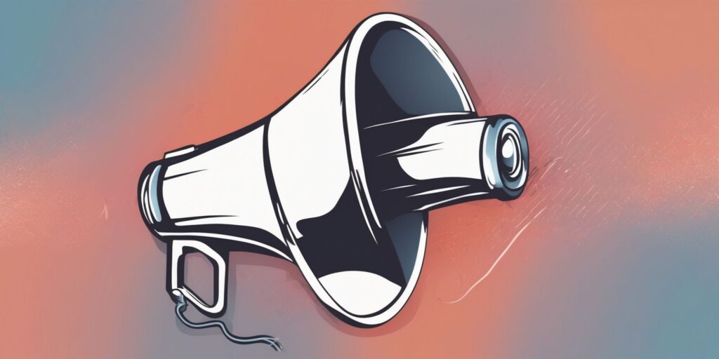 Megaphone in illustration style with gradients and white background