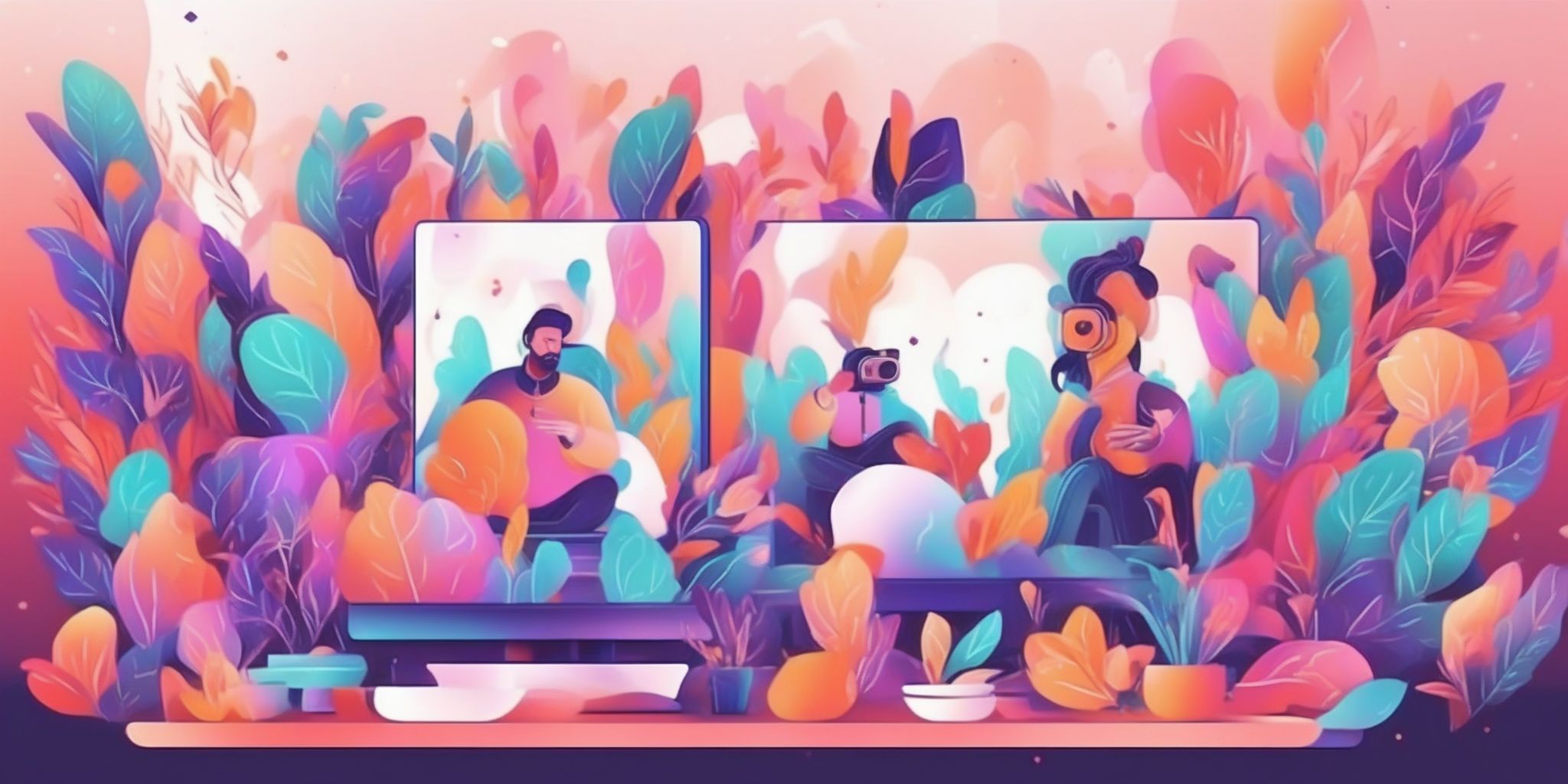 Live streaming in illustration style with gradients and white background