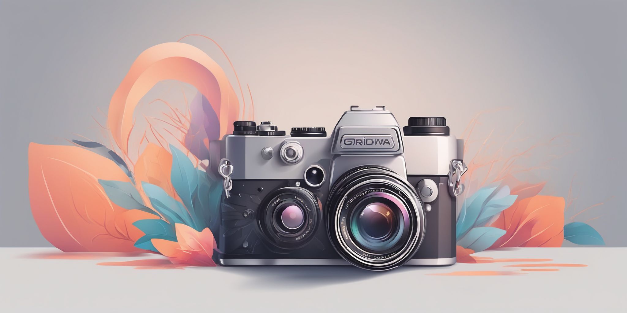 Camera in illustration style with gradients and white background