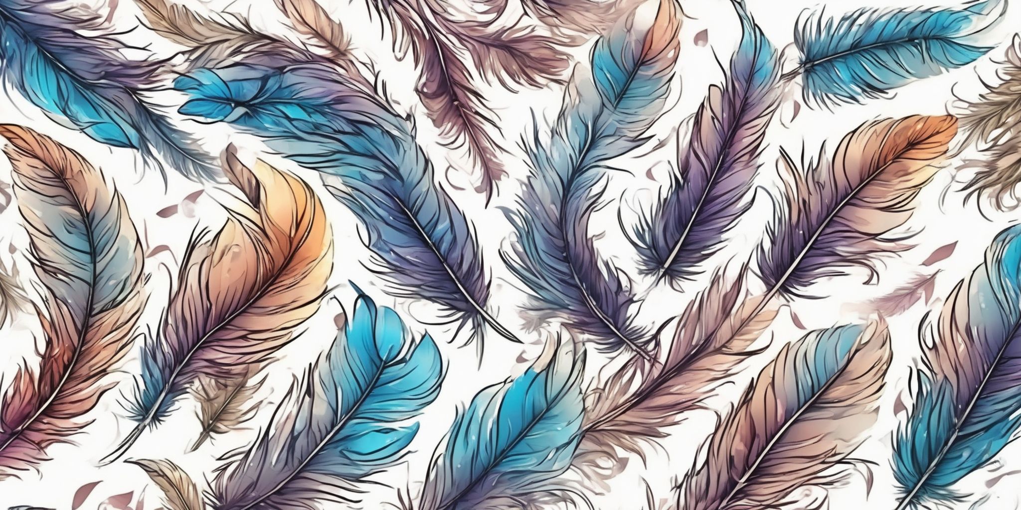 fluttering feathers in illustration style with gradients and white background