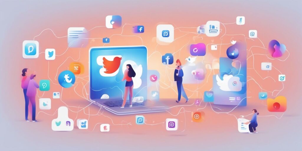 Social media in illustration style with gradients and white background