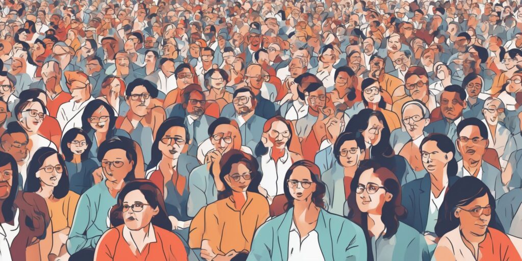 Audience in illustration style with gradients and white background