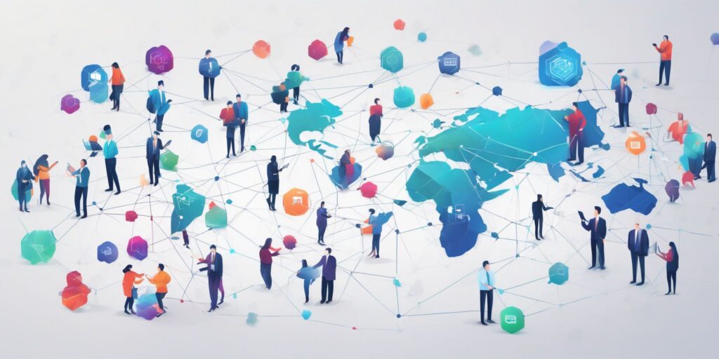 Digital networking in illustration style with gradients and white background