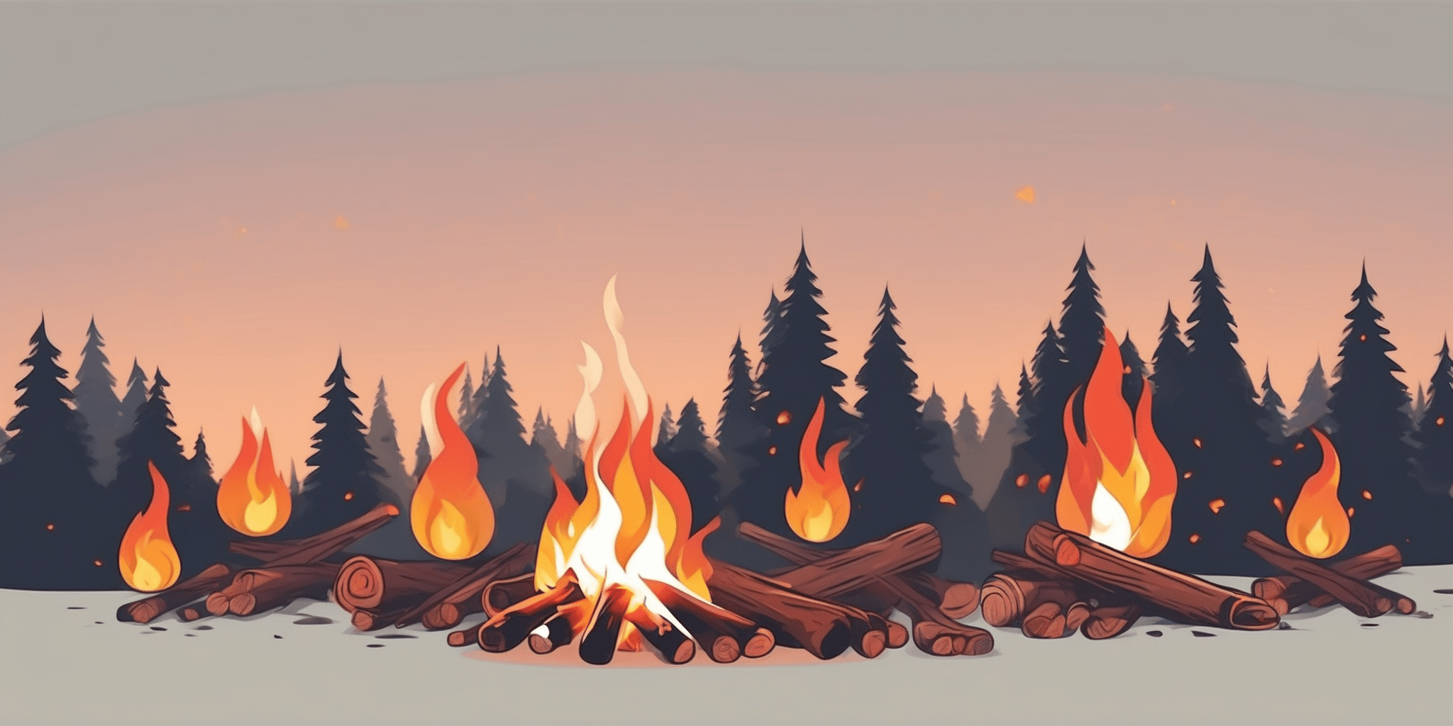 Campfire in illustration style with gradients and white background