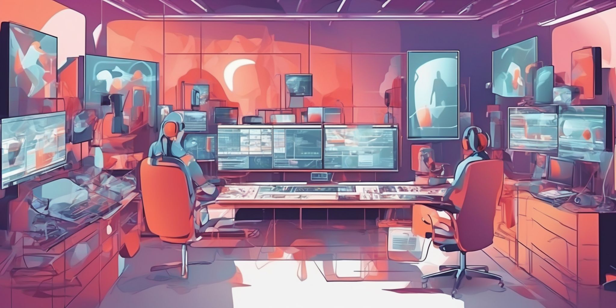 Virtual broadcast in illustration style with gradients and white background