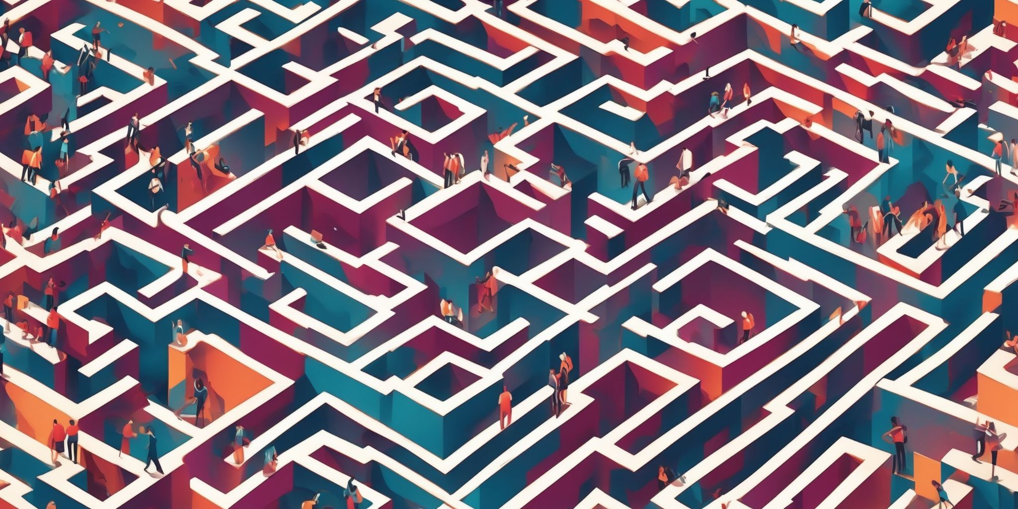 Advertising maze in illustration style with gradients and white background