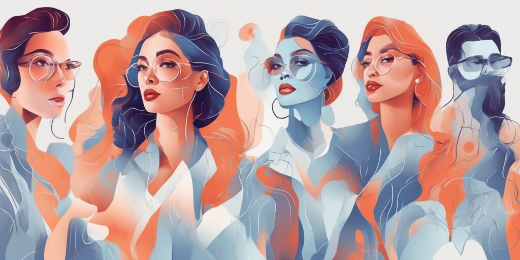 Influencers in illustration style with gradients and white background