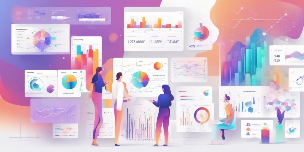 Analytics in illustration style with gradients and white background