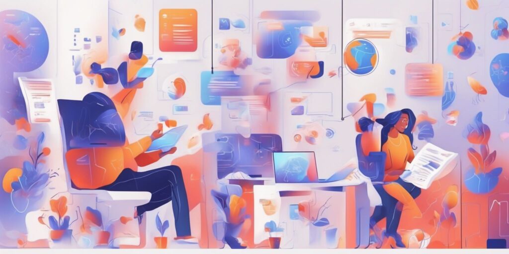 Real-time news in illustration style with gradients and white background