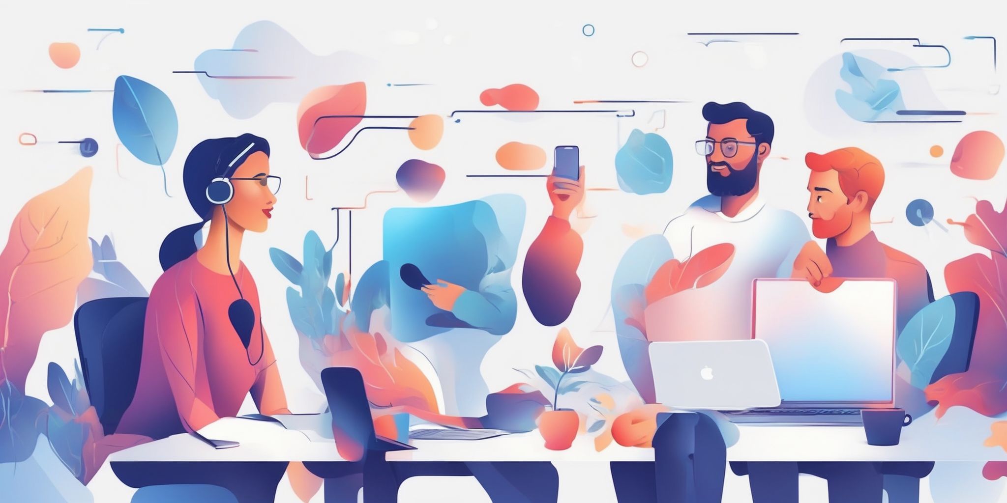 Online conferences in illustration style with gradients and white background