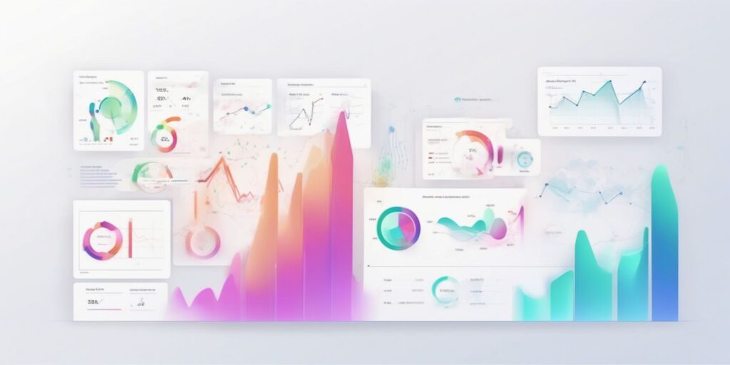 Analytics in illustration style with gradients and white background