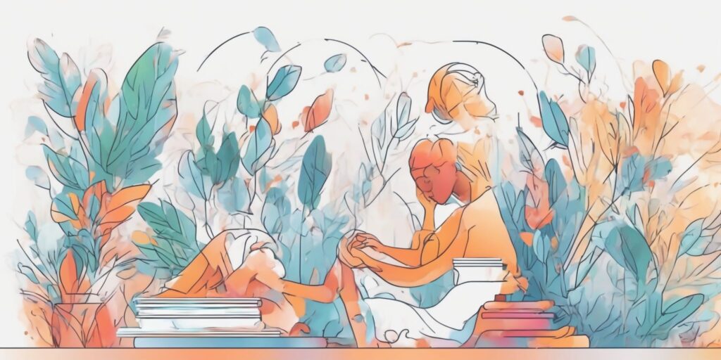 Content in illustration style with gradients and white background