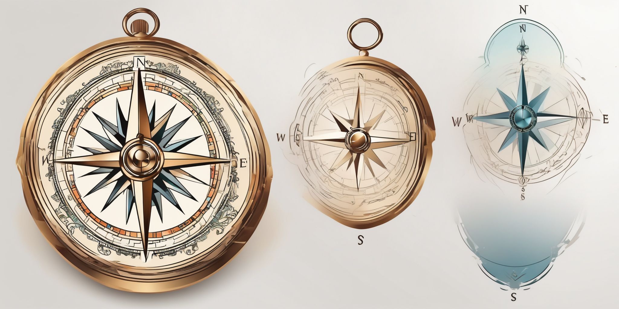 Compass in illustration style with gradients and white background