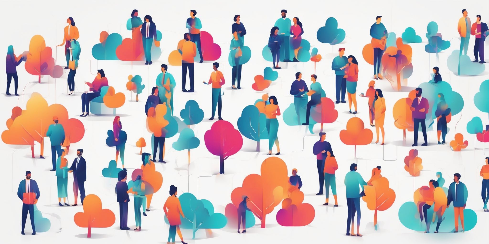 Community networking in illustration style with gradients and white background