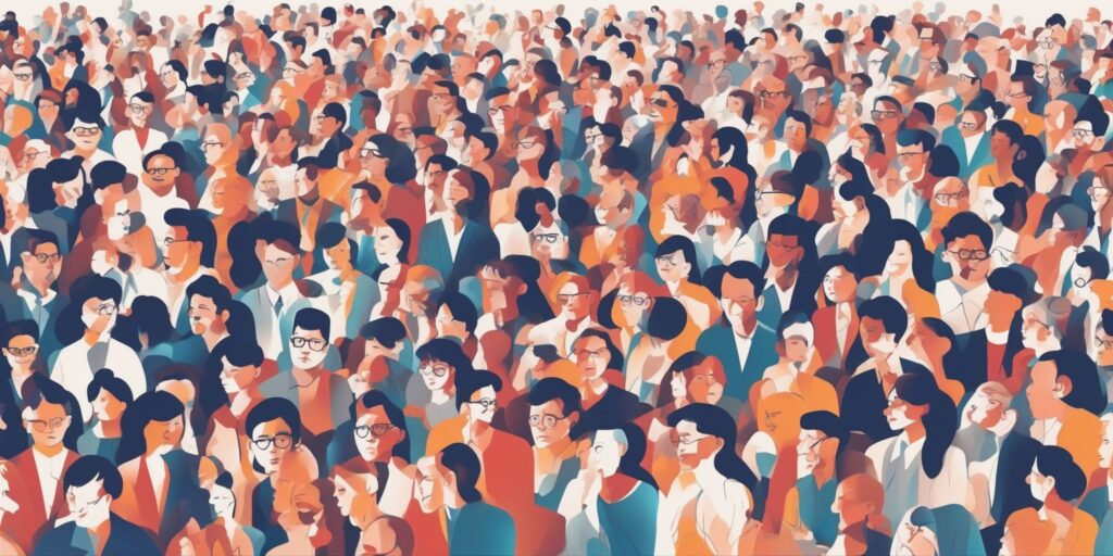 audience in illustration style with gradients and white background