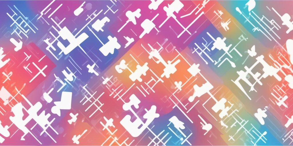 hashtags in illustration style with gradients and white background