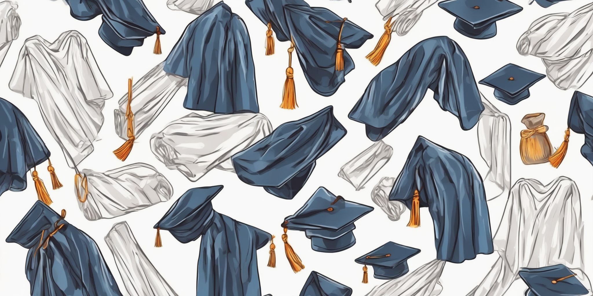 Cap and gown in illustration style with gradients and white background