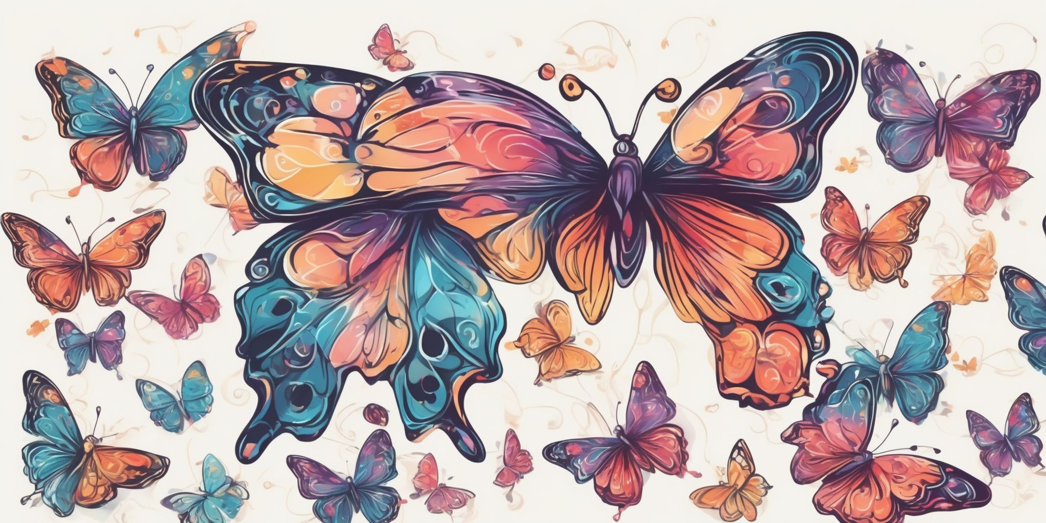 Social butterfly in illustration style with gradients and white background