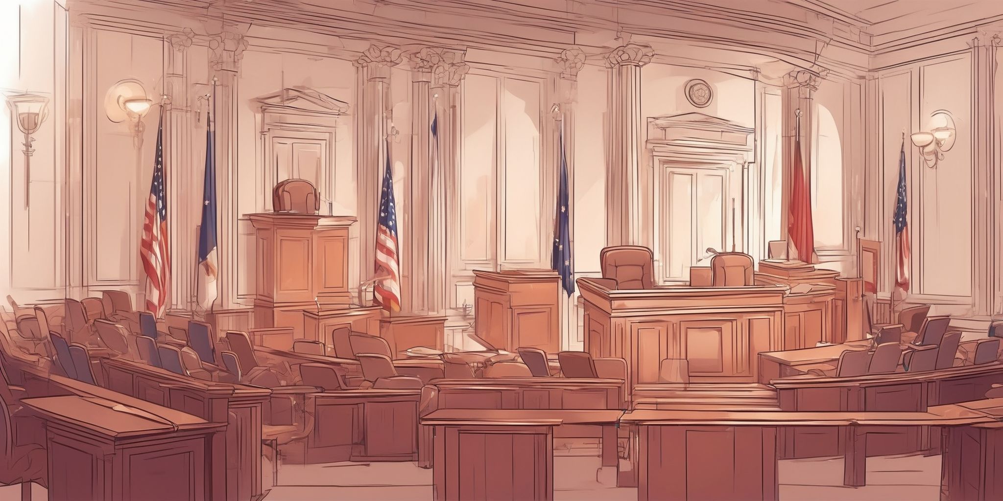 Online courtroom in illustration style with gradients and white background