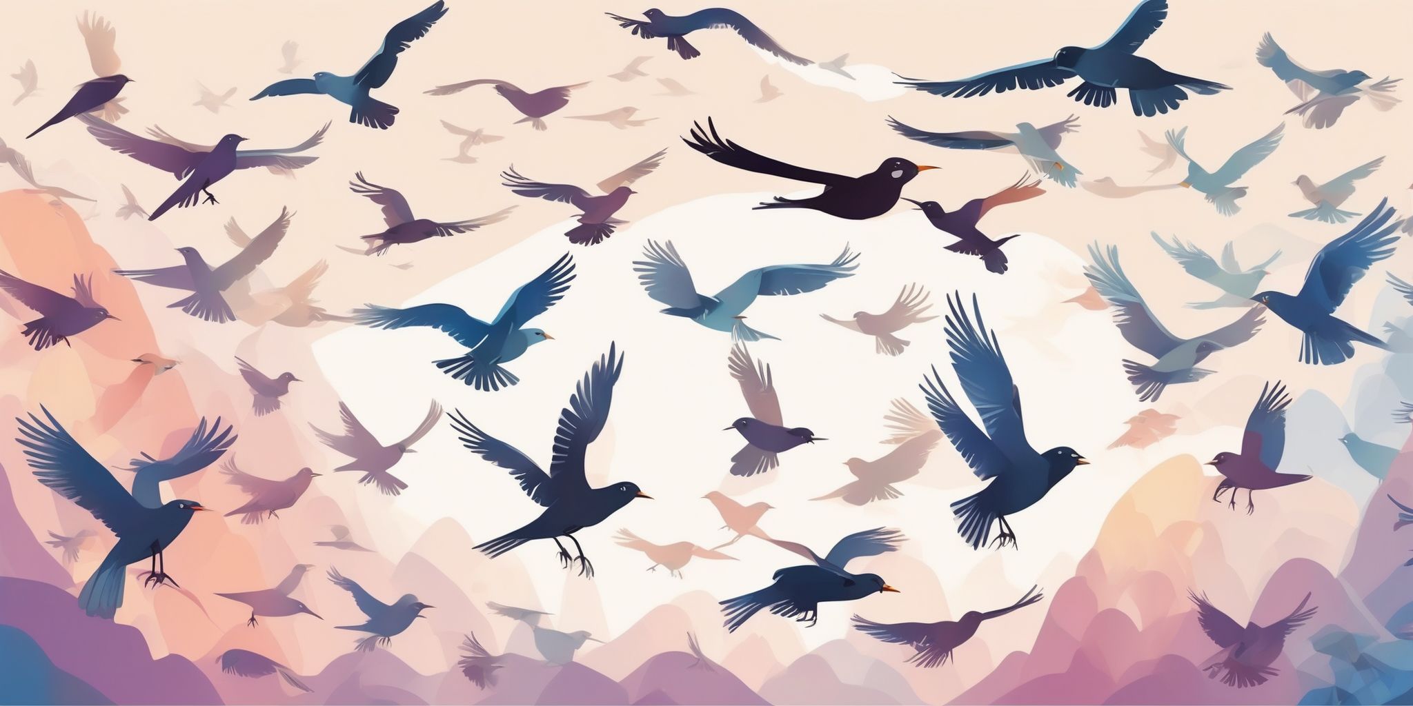 Birds soaring in illustration style with gradients and white background