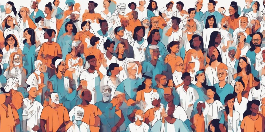 community in illustration style with gradients and white background