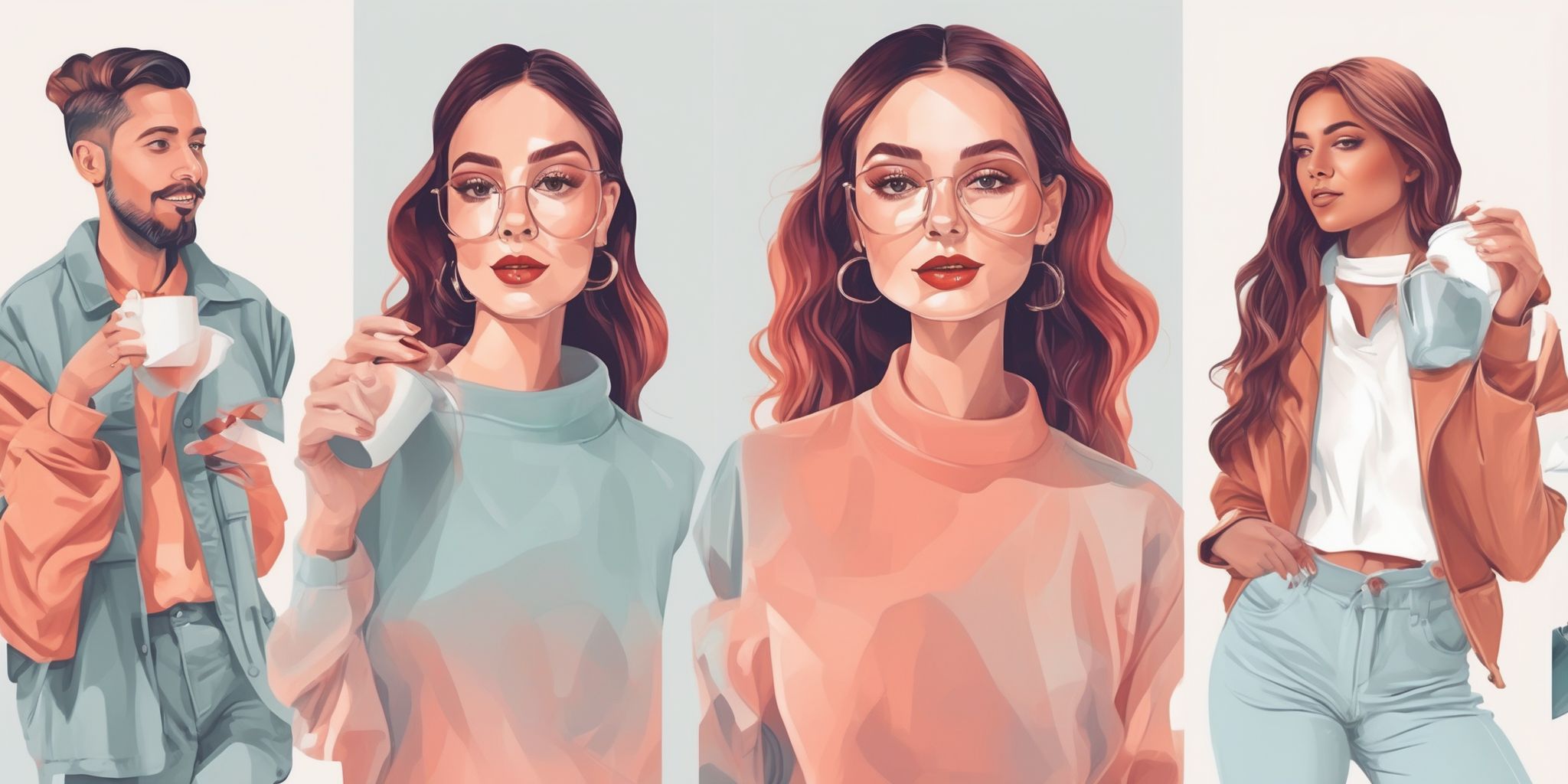 influencers in illustration style with gradients and white background