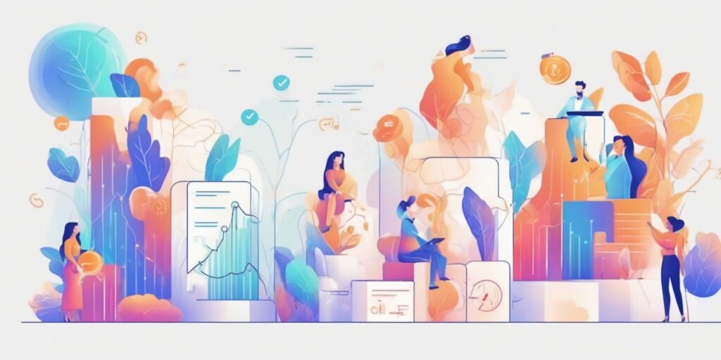 ROI in illustration style with gradients and white background