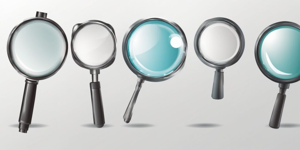 Magnifying glass in illustration style with gradients and white background