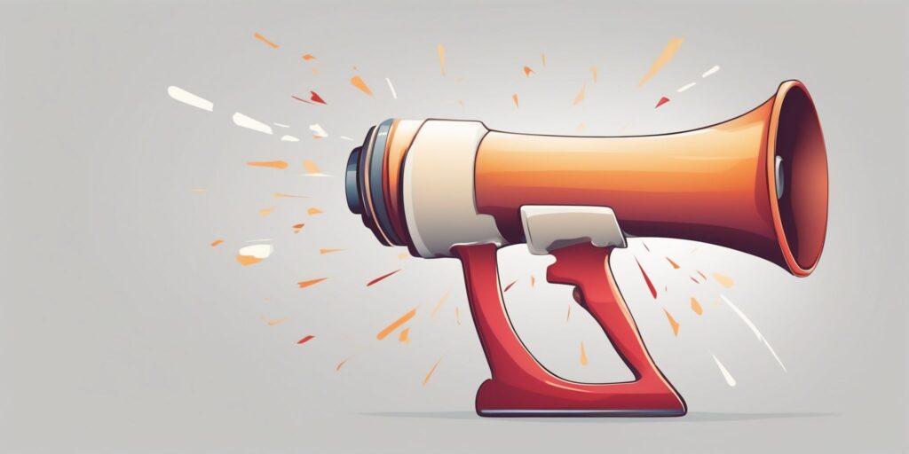 Megaphone in illustration style with gradients and white background