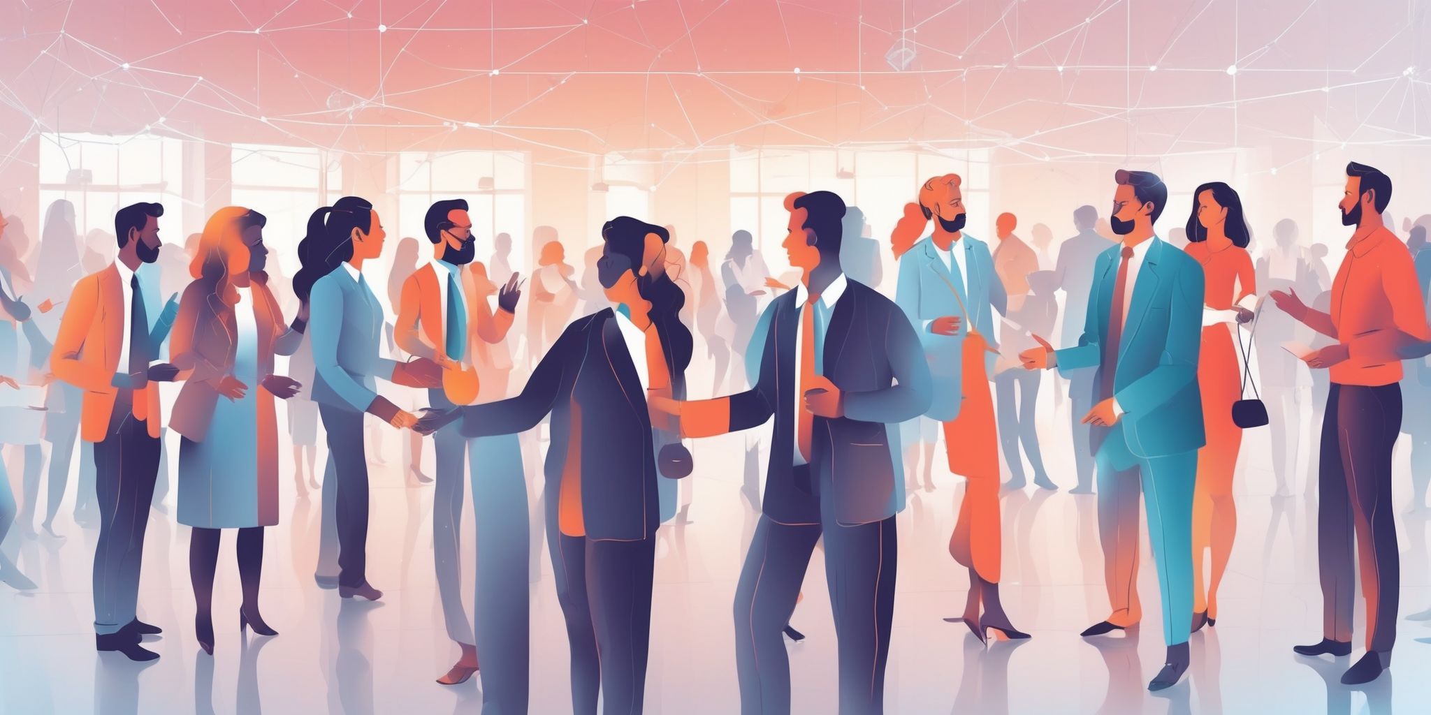 Networking event in illustration style with gradients and white background