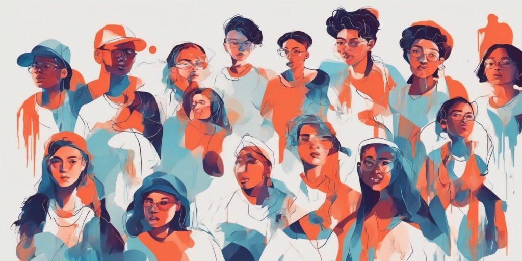 Youth in illustration style with gradients and white background