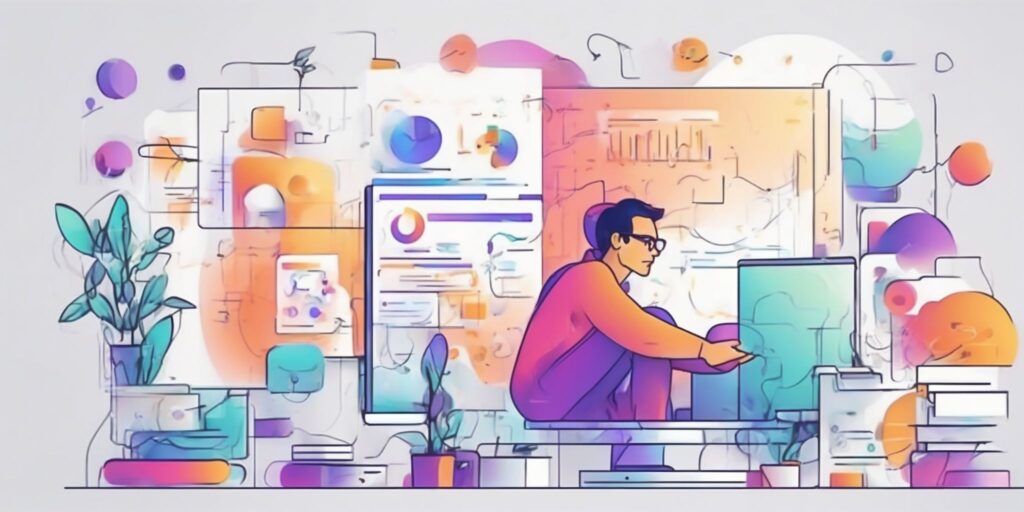 Content development: in illustration style with gradients and white background