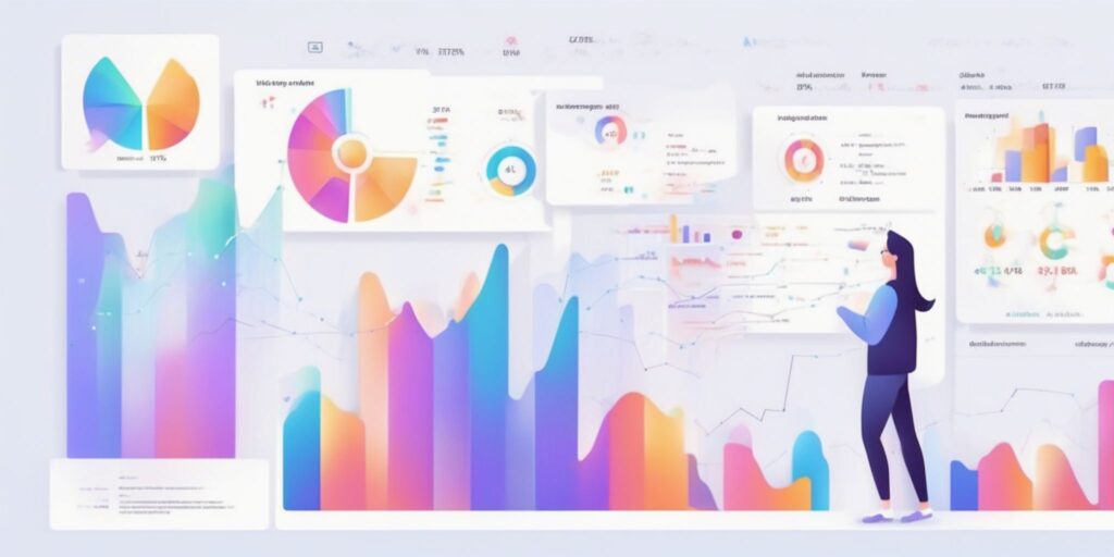analytics in illustration style with gradients and white background