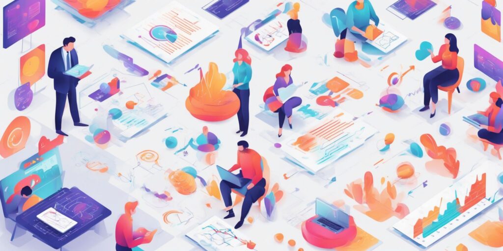 strategy in illustration style with gradients and white background
