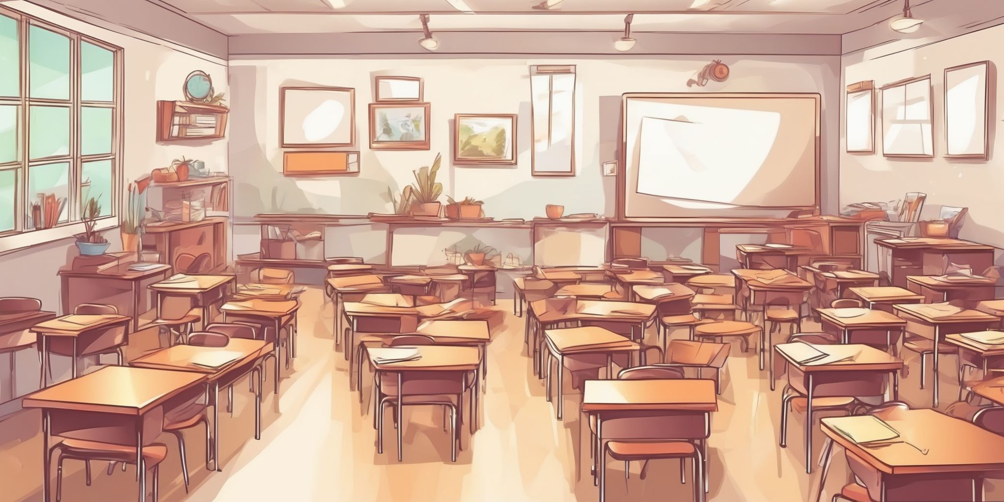 Classroom in illustration style with gradients and white background
