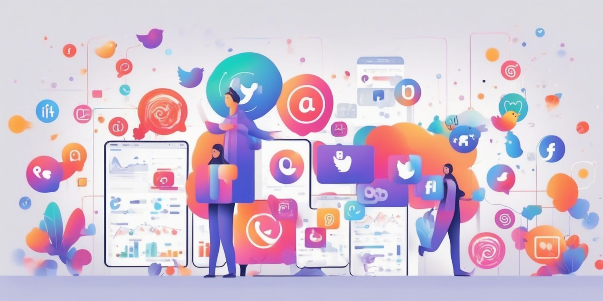 Social media marketing in illustration style with gradients and white background